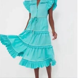 CeliaB Turquoise Midi Dress with Ruffle Accents